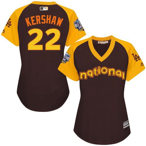 Women Los Angeles Dodgers 22 Clayton Kershaw Brown 2016 All-Star National League Baseball Jersey