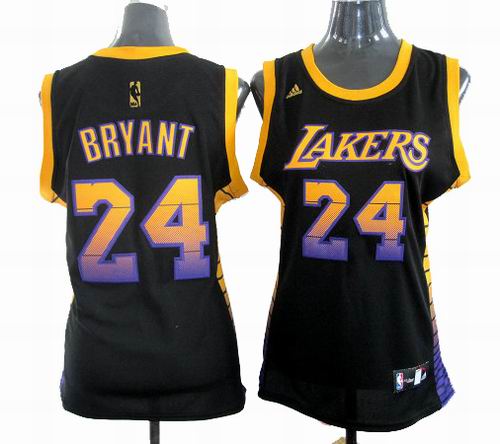Women Los Angeles Lakers 24# Kobe Bryant Carbon black with orange Fiber Jersey