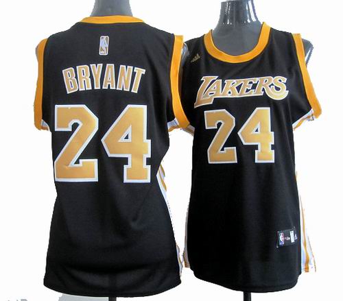 Women Los Angeles Lakers 24# Kobe Bryant black gold number Jersey