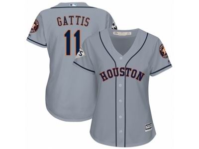 Women Majestic Houston Astros #11 Evan Gattis Replica Grey Road 2017 World Series Bound Cool Base MLB Jersey