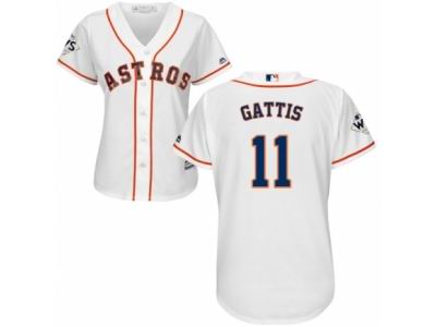 Women Majestic Houston Astros #11 Evan Gattis Replica White Home 2017 World Series Bound Cool Base MLB Jersey