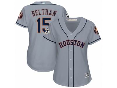 Women Majestic Houston Astros #15 Carlos Beltran Replica Grey Road 2017 World Series Bound Cool Base MLB Jersey