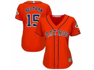 Women Majestic Houston Astros #15 Carlos Beltran Replica Orange Alternate 2017 World Series Bound Cool Base MLB Jersey