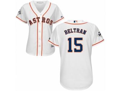 Women Majestic Houston Astros #15 Carlos Beltran Replica White Home 2017 World Series Bound Cool Base MLB Jersey