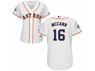 Women Majestic Houston Astros #16 Brian McCann Replica White Home 2017 World Series Bound Cool Base MLB Jersey