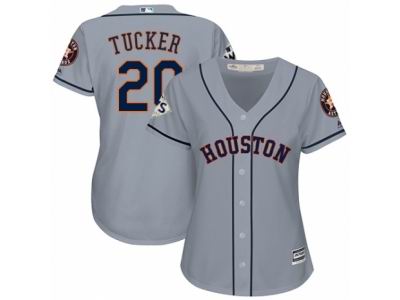 Women Majestic Houston Astros #20 Preston Tucker Replica Grey Road 2017 World Series Bound Cool Base MLB Jersey