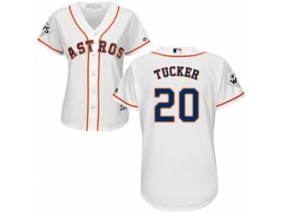 Women Majestic Houston Astros #20 Preston Tucker Replica White Home 2017 World Series Bound Cool Base MLB Jersey