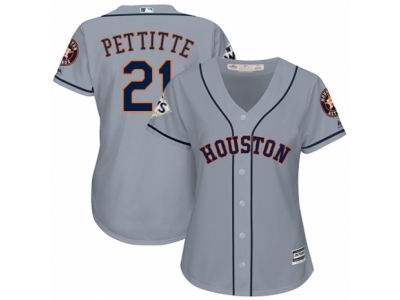 Women Majestic Houston Astros #21 Andy Pettitte Replica Grey Road 2017 World Series Bound Cool Base MLB Jersey