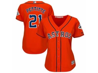 Women Majestic Houston Astros #21 Andy Pettitte Replica Orange Alternate 2017 World Series Bound Cool Base MLB Jersey