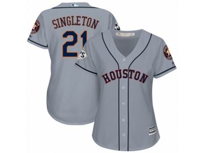 Women Majestic Houston Astros #21 Jon Singleton Replica Grey Road 2017 World Series Bound Cool Base MLB Jersey