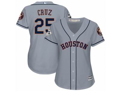 Women Majestic Houston Astros #25 Jose Cruz Jr. Replica Grey Road 2017 World Series Bound Cool Base MLB Jersey