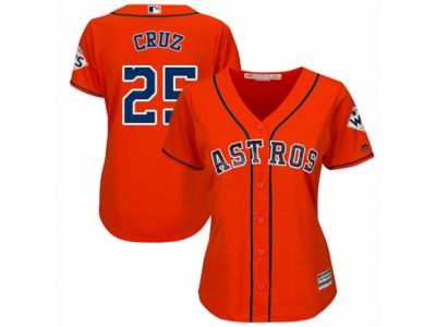 Women Majestic Houston Astros #25 Jose Cruz Jr. Replica Orange Alternate 2017 World Series Bound Cool Base MLB Jersey