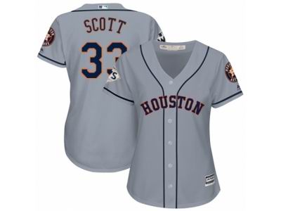 Women Majestic Houston Astros #33 Mike Scott Replica Grey Road 2017 World Series Bound Cool Base MLB Jersey