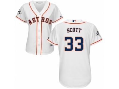 Women Majestic Houston Astros #33 Mike Scott Replica White Home 2017 World Series Bound Cool Base MLB Jersey