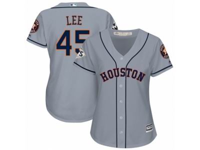 Women Majestic Houston Astros #45 Carlos Lee Replica Grey Road 2017 World Series Bound Cool Base MLB Jersey