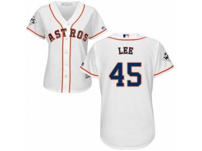 Women Majestic Houston Astros #45 Carlos Lee Replica White Home 2017 World Series Bound Cool Base MLB Jersey