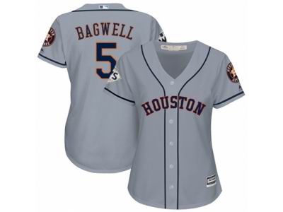 Women Majestic Houston Astros #5 Jeff Bagwell Authentic Grey Road 2017 World Series Bound Cool Base MLB Jersey