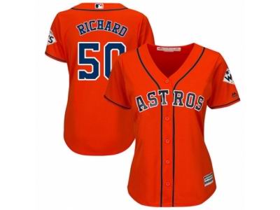 Women Majestic Houston Astros #50 J.R. Richard Replica Orange Alternate 2017 World Series Bound Cool Base MLB Jersey
