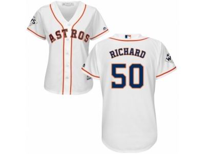 Women Majestic Houston Astros #50 J.R. Richard Replica White Home 2017 World Series Bound Cool Base MLB Jersey