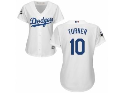 Women Majestic Los Angeles Dodgers #10 Justin Turner Replica White Home 2017 World Series Bound Cool Base MLB Jersey
