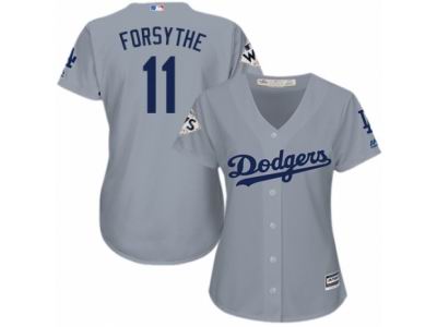 Women Majestic Los Angeles Dodgers #11 Logan Forsythe Replica Grey Road 2017 World Series Bound Cool Base MLB Jersey