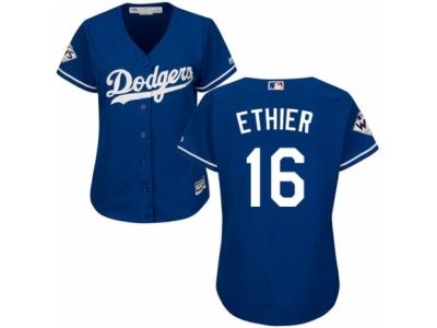 Women Majestic Los Angeles Dodgers #16 Andre Ethier Replica Royal Blue Alternate 2017 World Series Bound Cool Base MLB Jersey