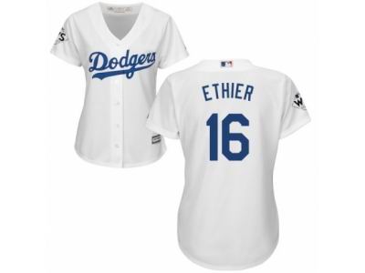 Women Majestic Los Angeles Dodgers #16 Andre Ethier Replica White Home 2017 World Series Bound Cool Base MLB Jersey