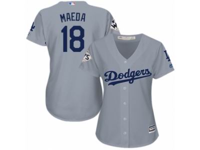 Women Majestic Los Angeles Dodgers #18 Kenta Maeda Replica Grey Road 2017 World Series Bound Cool Base MLB Jersey