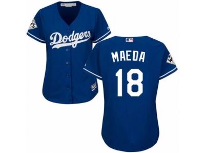 Women Majestic Los Angeles Dodgers #18 Kenta Maeda Replica Royal Blue Alternate 2017 World Series Bound Cool Base MLB Jersey