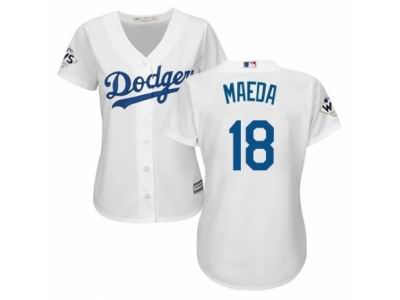 Women Majestic Los Angeles Dodgers #18 Kenta Maeda Replica White Home 2017 World Series Bound Cool Base MLB Jersey