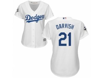 Women Majestic Los Angeles Dodgers #21 Yu Darvish Replica White Home 2017 World Series Bound Cool Base MLB Jersey