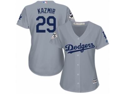 Women Majestic Los Angeles Dodgers #29 Scott Kazmir Replica Grey Road 2017 World Series Bound Cool Base MLB Jersey