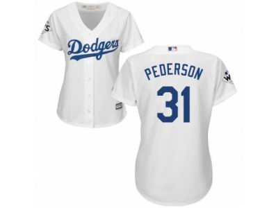 Women Majestic Los Angeles Dodgers #31 Joc Pederson Replica White Home 2017 World Series Bound Cool Base MLB Jersey