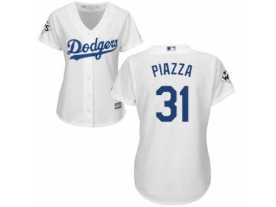 Women Majestic Los Angeles Dodgers #31 Mike Piazza Replica White Home 2017 World Series Bound Cool Base MLB Jersey