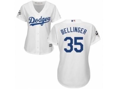 Women Majestic Los Angeles Dodgers #35 Cody Bellinger Replica White Home 2017 World Series Bound Cool Base MLB Jersey