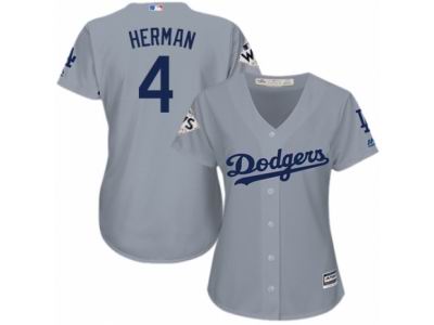 Women Majestic Los Angeles Dodgers #4 Babe Herman Replica Grey Road 2017 World Series Bound Cool Base MLB Jersey
