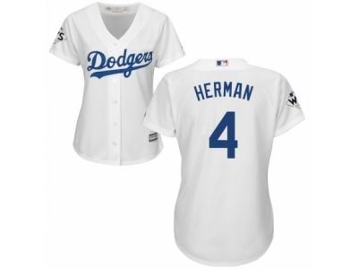 Women Majestic Los Angeles Dodgers #4 Babe Herman Replica White Home 2017 World Series Bound Cool Base MLB Jersey