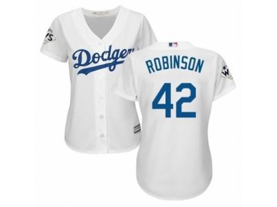 Women Majestic Los Angeles Dodgers #42 Jackie Robinson Replica White Home 2017 World Series Bound Cool Base MLB Jersey