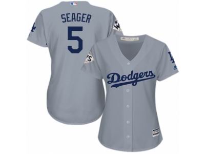 Women Majestic Los Angeles Dodgers #5 Corey Seager Replica Grey Road 2017 World Series Bound Cool Base MLB Jersey