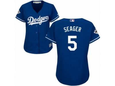 Women Majestic Los Angeles Dodgers #5 Corey Seager Replica Royal Blue Alternate 2017 World Series Bound Cool Base MLB Jersey