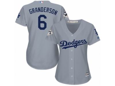 Women Majestic Los Angeles Dodgers #6 Curtis Granderson Replica Grey Road 2017 World Series Bound Cool Base MLB Jersey