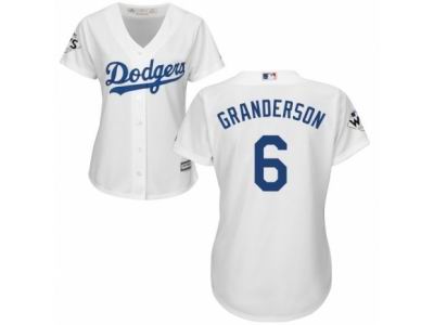 Women Majestic Los Angeles Dodgers #6 Curtis Granderson Replica White Home 2017 World Series Bound Cool Base MLB Jersey