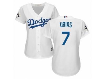 Women Majestic Los Angeles Dodgers #7 Julio Urias Replica White Home 2017 World Series Bound Cool Base MLB Jersey