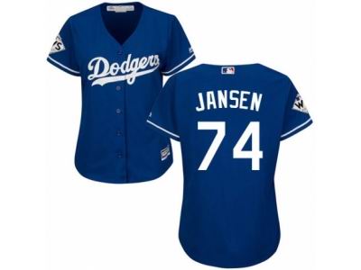 Women Majestic Los Angeles Dodgers #74 Kenley Jansen Replica Royal Blue Alternate 2017 World Series Bound Cool Base MLB Jersey