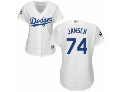 Women Majestic Los Angeles Dodgers #74 Kenley Jansen Replica White Home 2017 World Series Bound Cool Base MLB Jersey