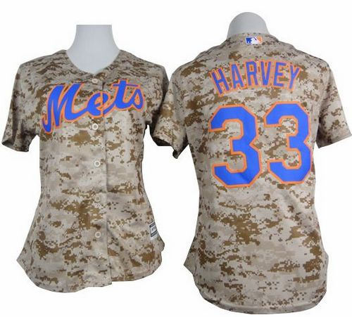 Women Mets 33 Matt Harvey Camo Fashion Baseball Jersey