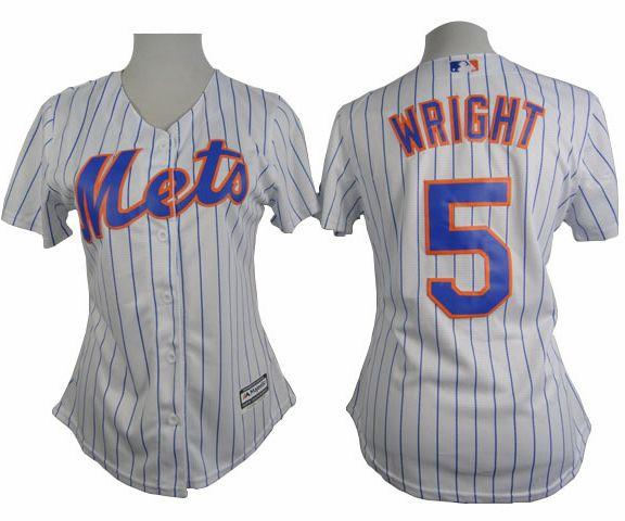 Women Mets 5 David Wright White(Blue Strip) Home Baseball Jersey