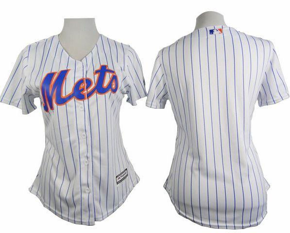 Women Mets Blank White(Blue Strip) Home Baseball Jersey