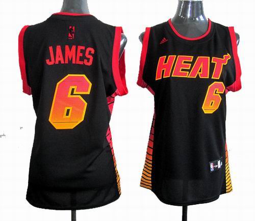 Women Miami Heat #6 LeBron James Carbon black with orange Fiber Jersey
