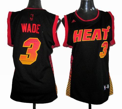 Women Miami Heat 3# Dwyane Wade Carbon black with orange Fiber Jersey
